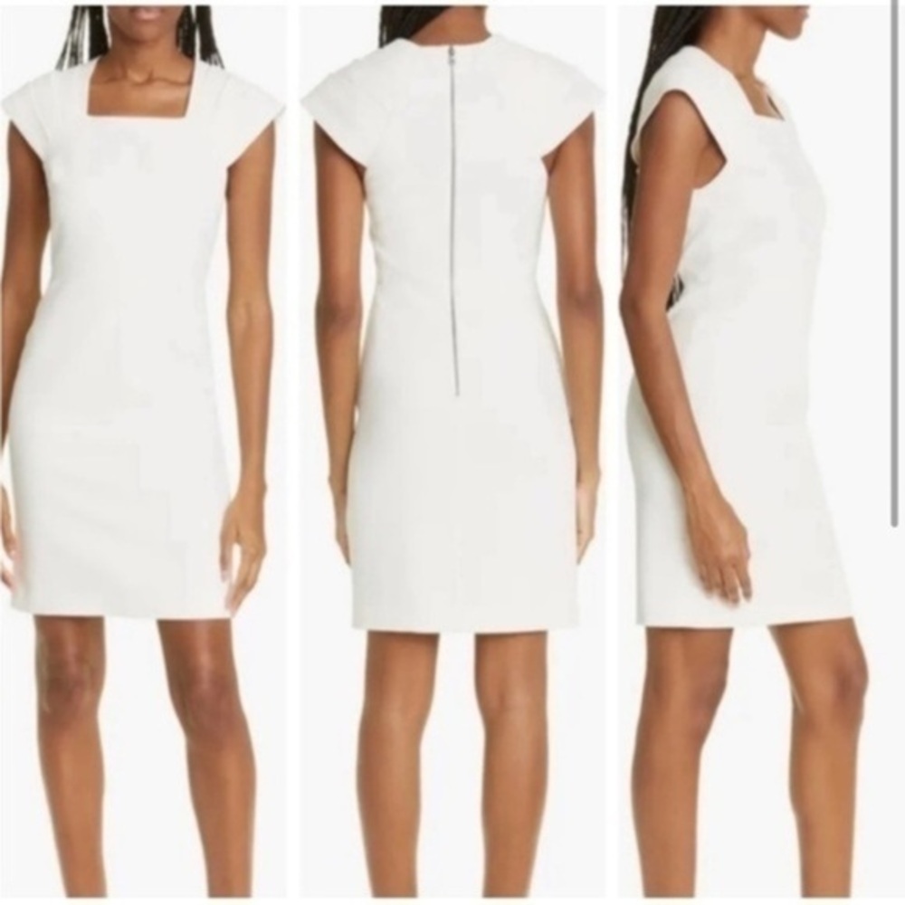 alice + olivia kiro pleated shoulder sheath dress